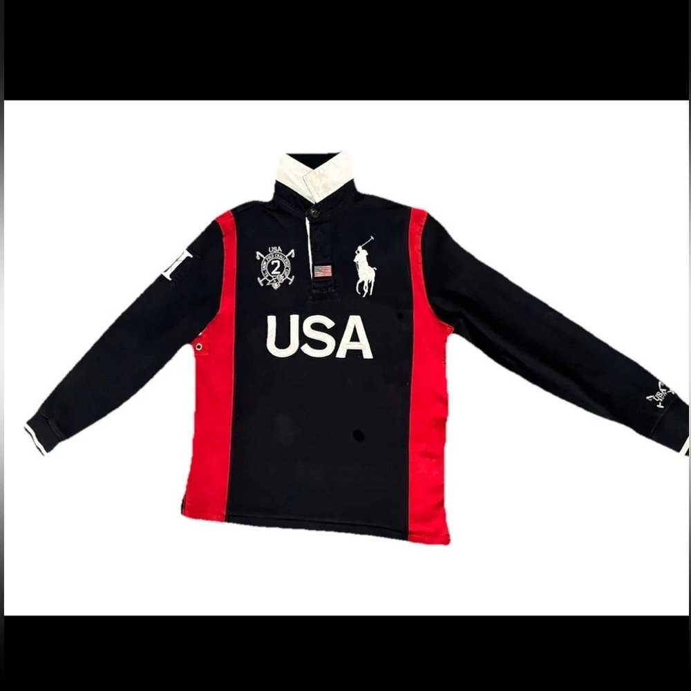 Mens Medium Polo Ralph Lauren Big Pony Polo Challenge Snow Cup Rugby USA
